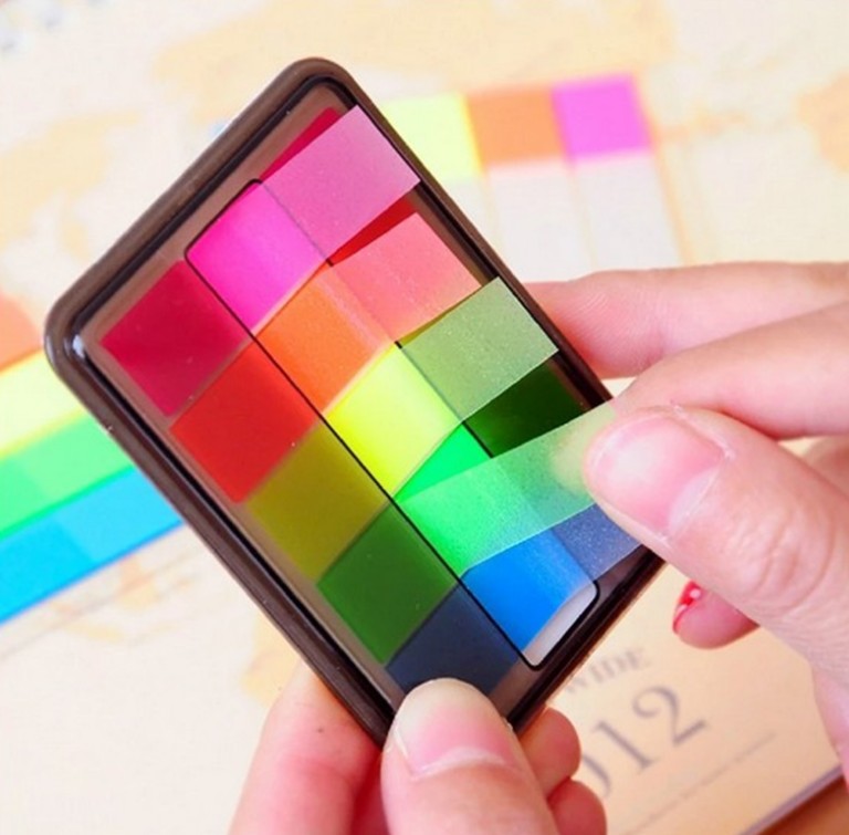 得力9060彩色荧光标签贴 得力指示贴便条纸荧光膜百事贴条便利贴