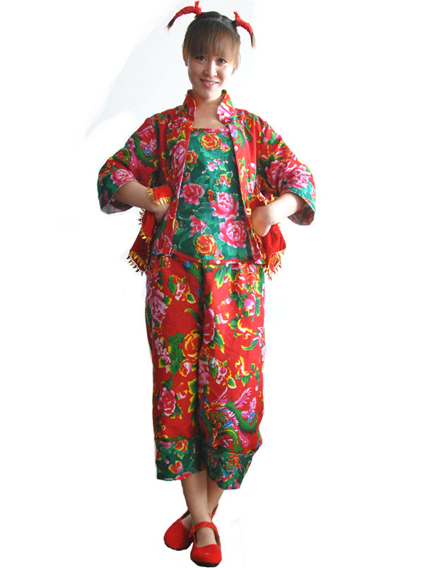 东北大花布二人转演出服男女套装反串丫蛋搞笑傻妞表演直播搞怪服