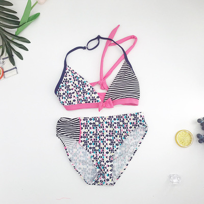 女童泳衣 拼色时尚分体泳衣 欧美风儿童泳衣 柔软温泉泳池比基尼