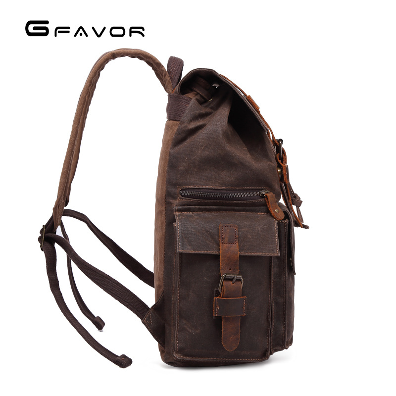 Men's Backpack Men's Canvas Backpack Oil Wax Canvas Bag Outdoor Travel Backpack Waterproof Crazy Horse Leather Men's Bag