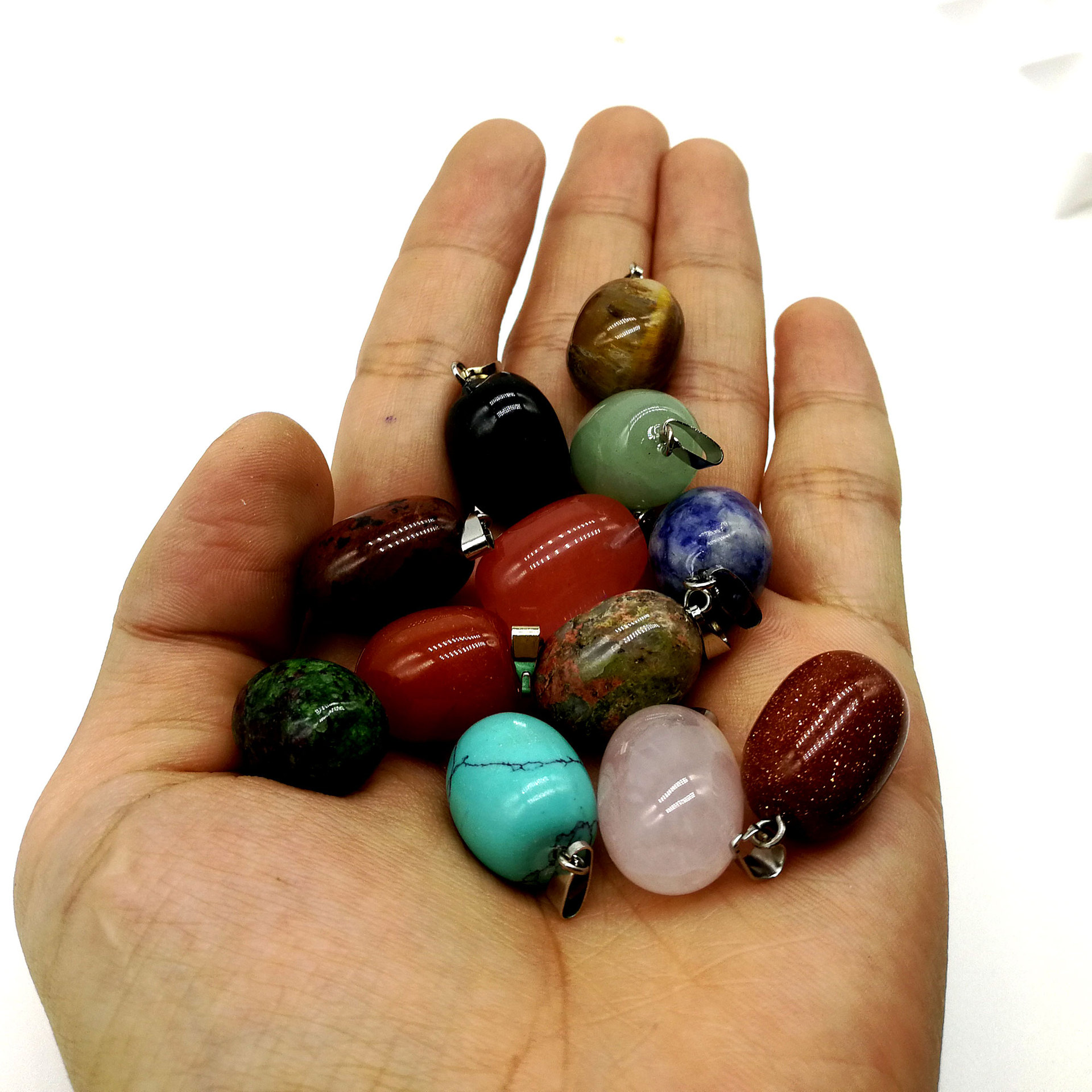 石头吊坠 混色天然石头吊坠 男女项链 天然石头项链吊坠厂家批发