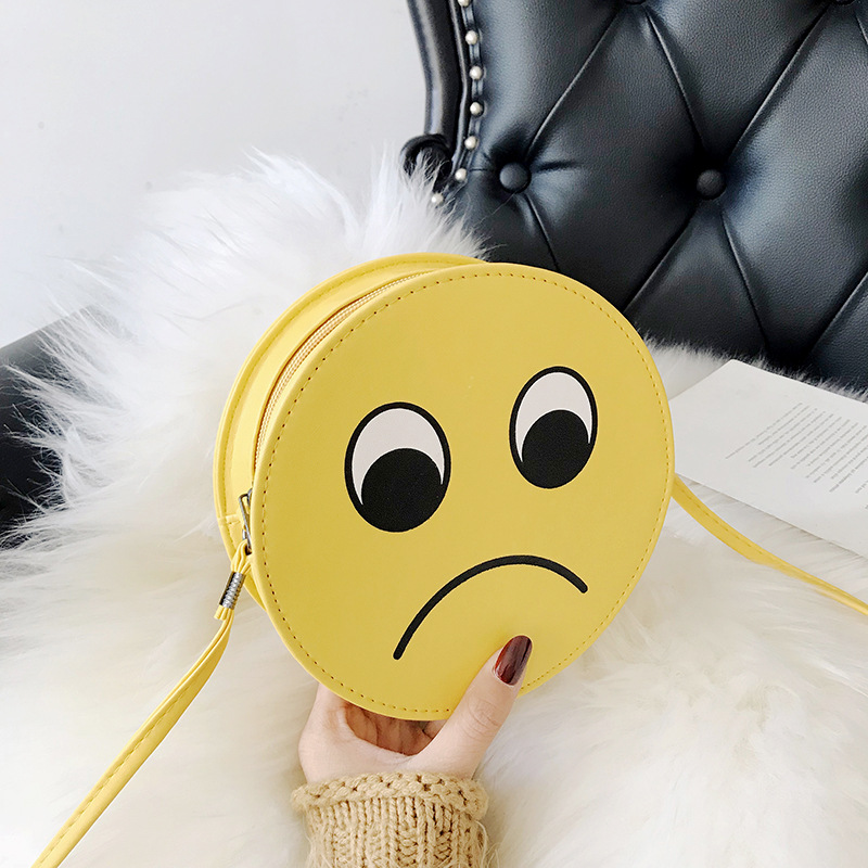 Women's Bag New Korean Style Fashion Cartoon Expression Yellow Smiley Face One Shoulder Want Small Crossbody round Bag Eccentric Personality Mobile Phone Bag