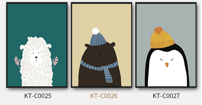 北欧卡通动物装饰画样板间现代简约餐厅卧室挂画客厅三联组合画