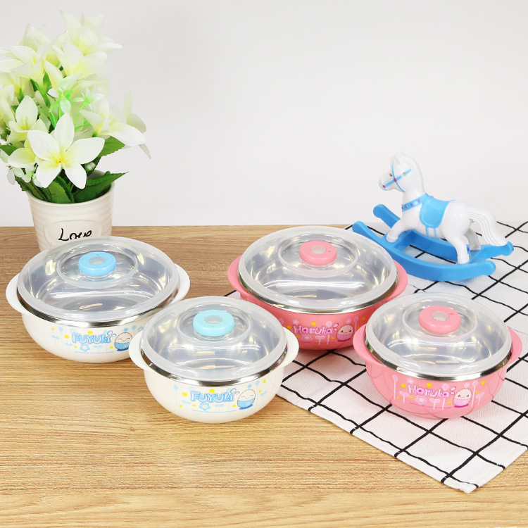 【厂家直销】 400ml大号带盖不锈钢儿童多用碗单层隔热防烫面碗