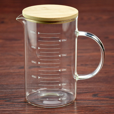 烘焙带刻度玻璃量杯微波炉热奶刻度小量杯 耐高温玻璃带盖冷水壶