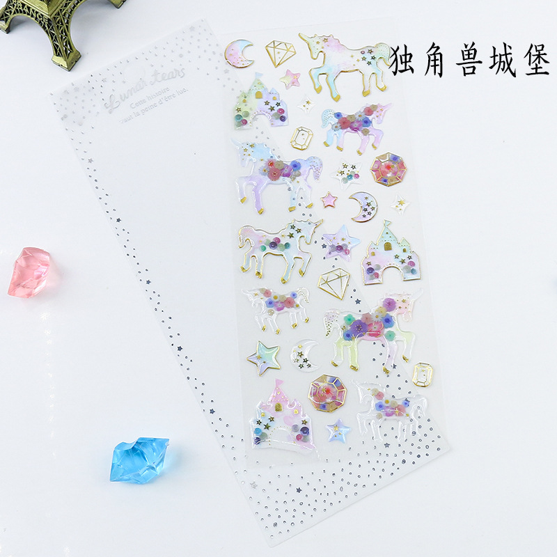 Korean Dream Epoxy Crystal Sticker Gilding Transparent Three-Dimensional Decoration Notebook Mobile Phone Sticker Material Journal Stickers