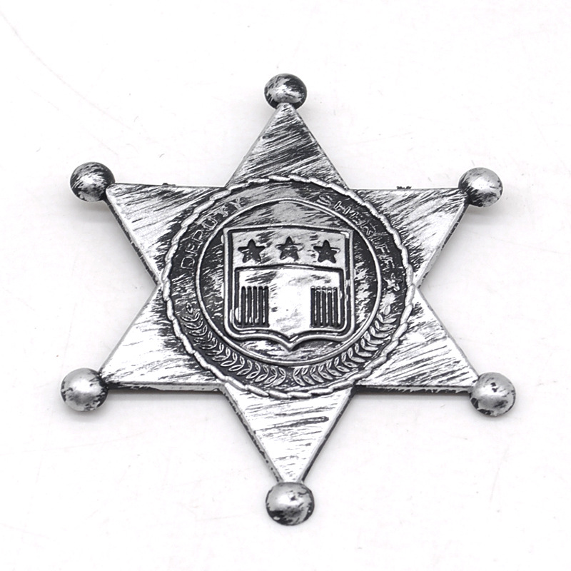 sheriff警长勋章游戏警察徽章警徽牛仔帽六角星万圣节服饰道具