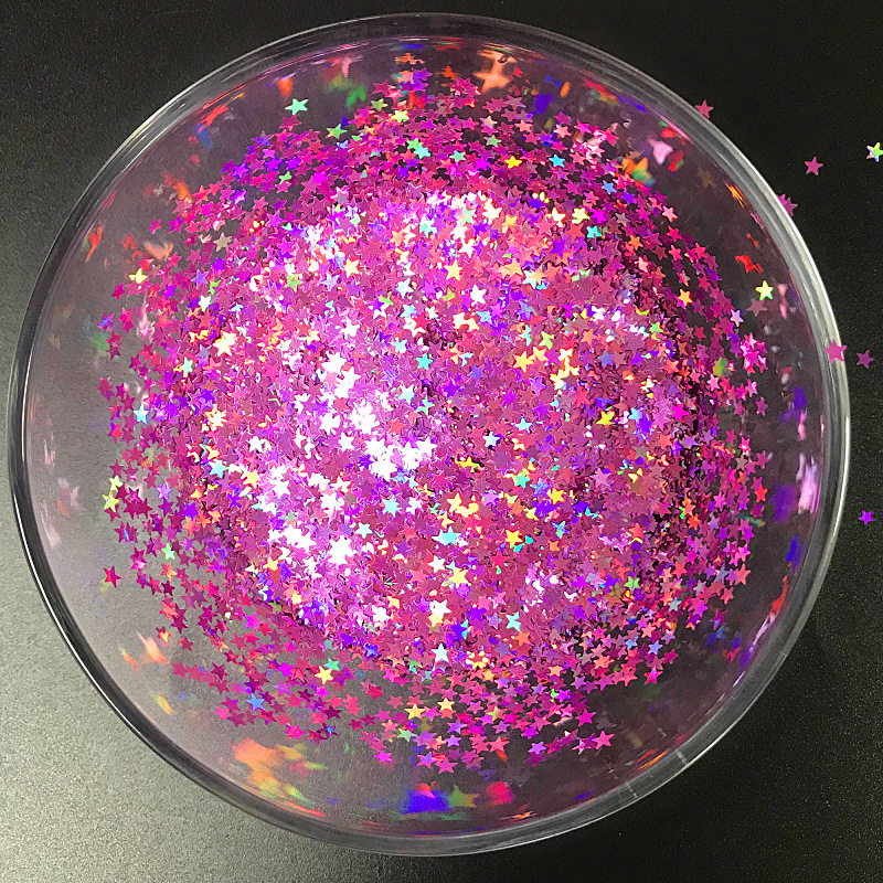 不规则美甲五角星异型亮片厂家 镭射pvc亮片金葱粉七彩星星亮片