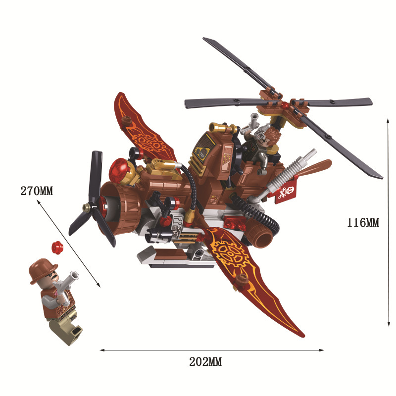 卫乐兼容乐高拼装积木儿童益智玩具蒸汽时代系列蒸汽直升机8047