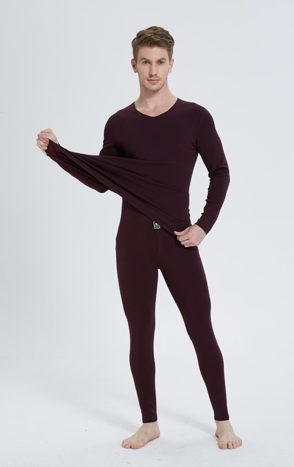 日本原单色拉姆自发热保暖男士内衣套装 中厚无缝无痕男保暖内衣