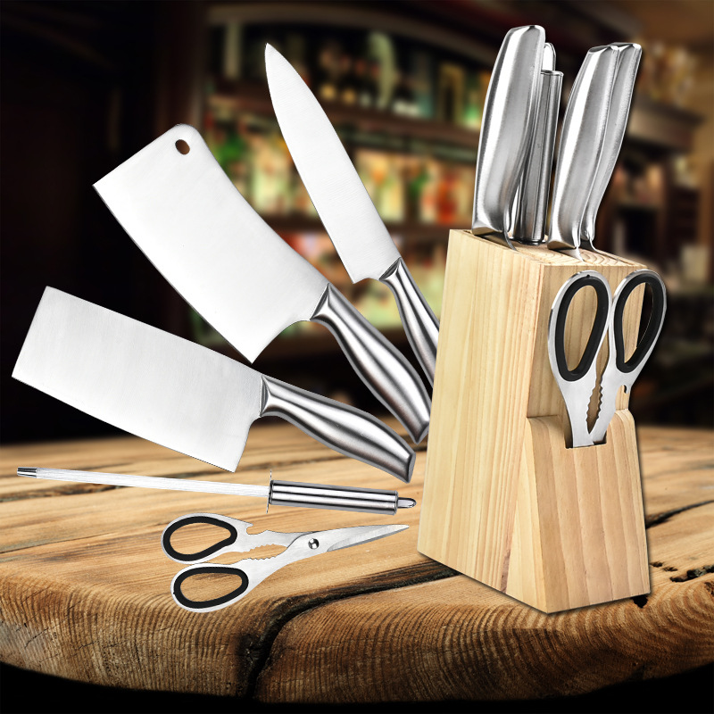 厂价批发夹心柄木座 不锈钢刀具六件套 厨房套刀 商务礼品套刀