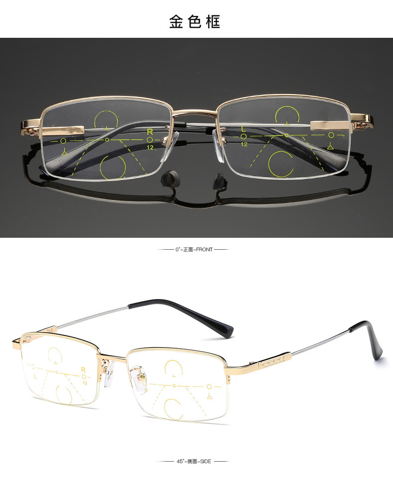 记忆超弹防蓝光远近两用老花镜渐进多焦点老花眼镜老人变焦变色镜