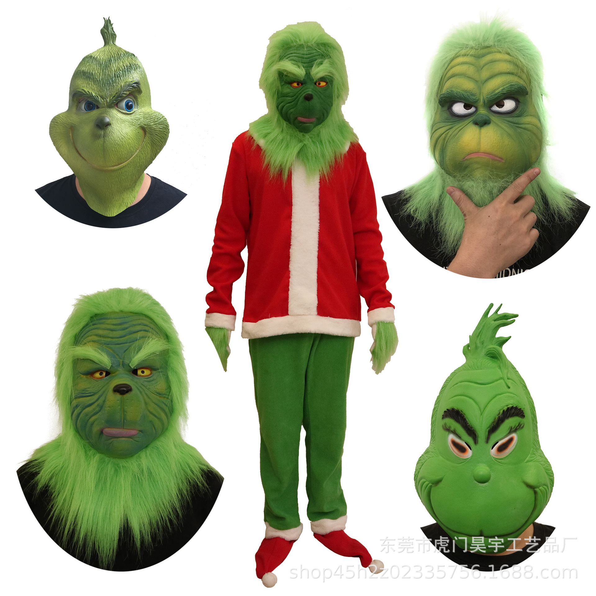 圣诞节服饰圣诞怪杰神偷绿毛怪格林奇面具头套派对服装亚马逊爆款