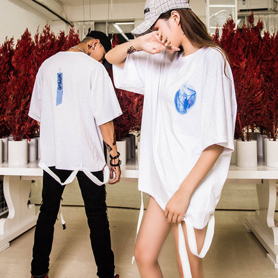 国潮grkc*arousal心脏字母印花半袖飘带t恤 男女情侣宽松短袖