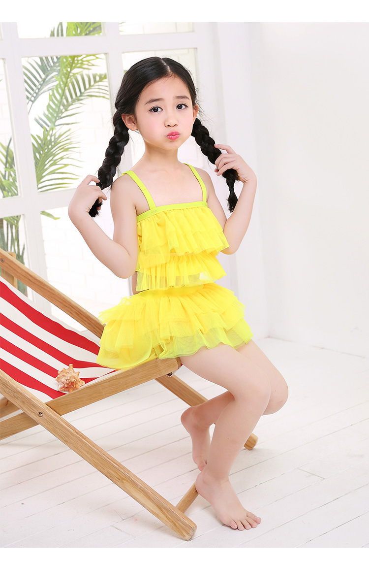 2018年新款儿童泳衣女孩分体裙式学生可爱宝宝大童4-11岁泳装批发