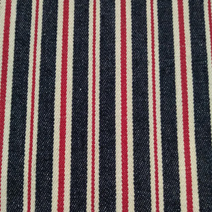 现货供应色织牛仔条 红白蓝三色条纹面料 梭织条纹布 箱包鞋帽料