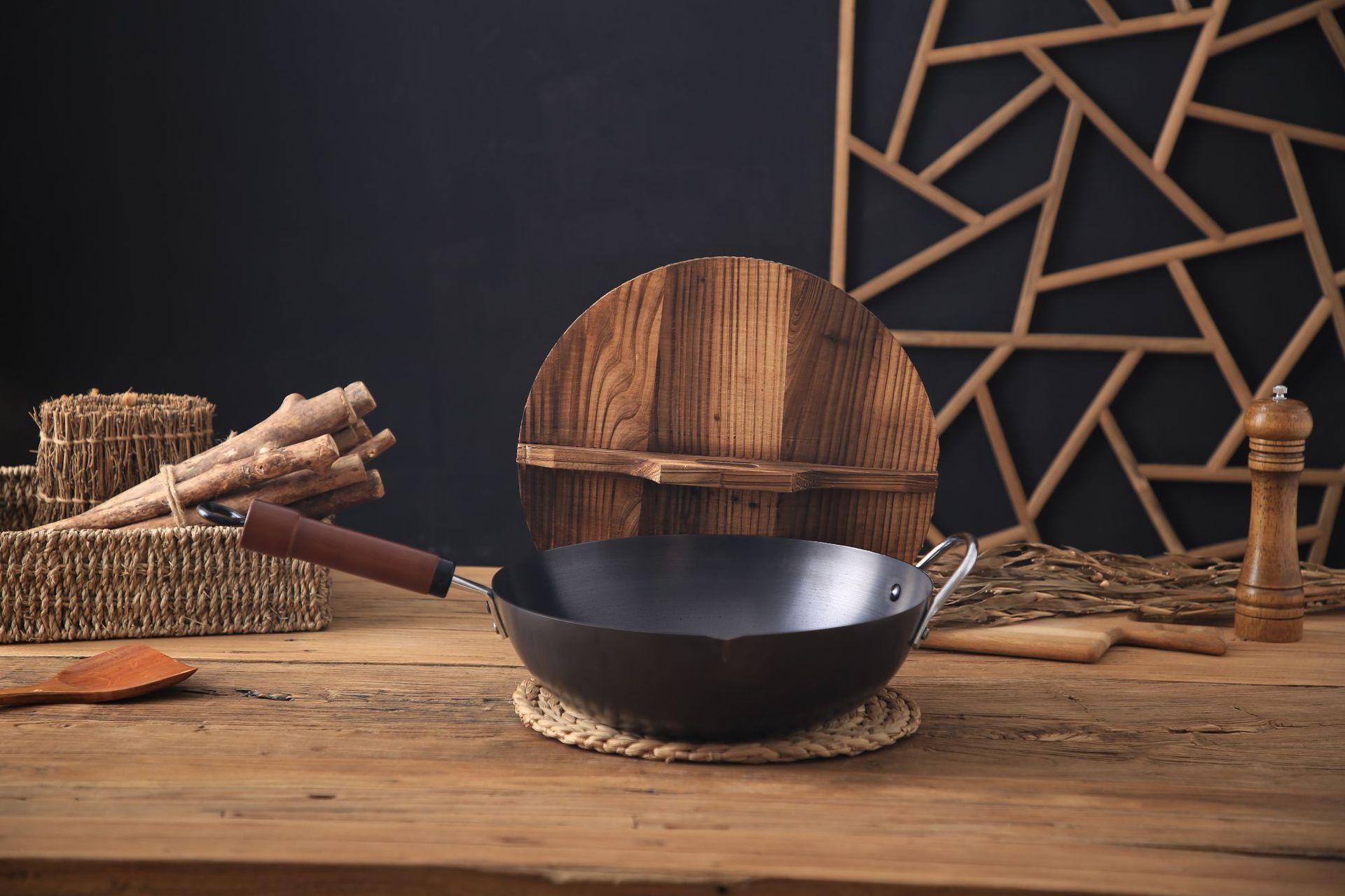 日式极铁锅不粘无涂层炒锅 无烟锅传统电磁炉炒锅家用平底锅批发