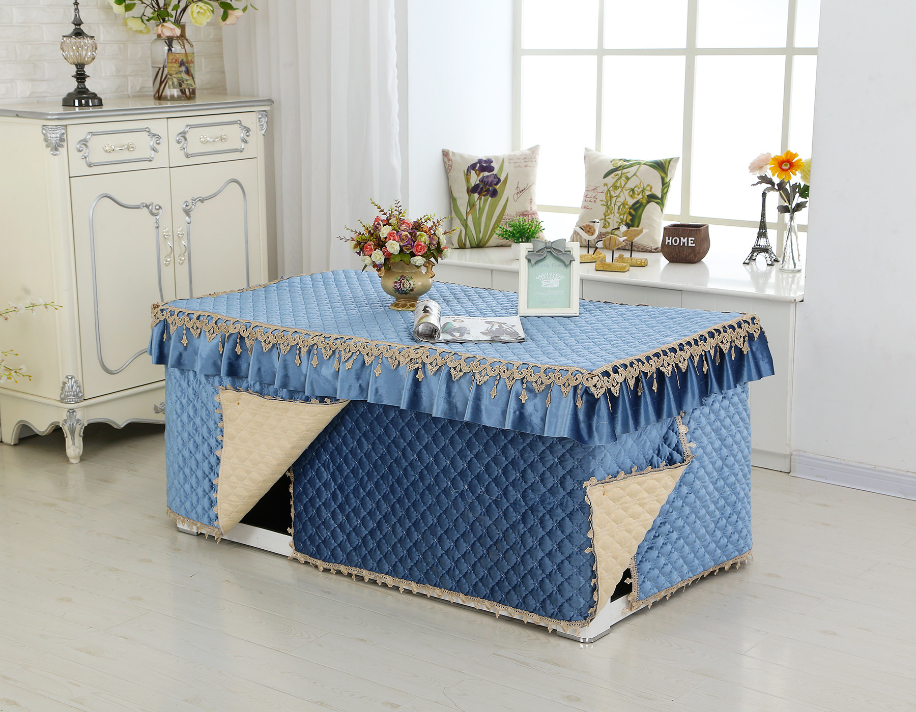 新款欧式烤火罩长方形茶几罩优质提花绗缝可定做电暖炉套麻将机罩