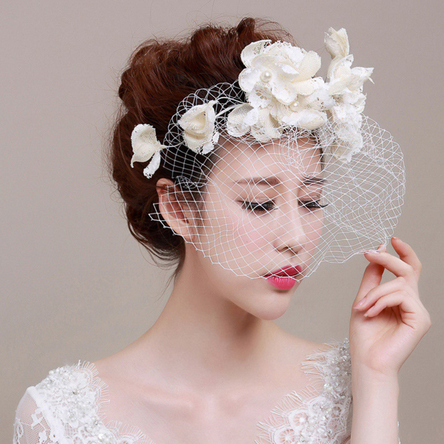 新娘韩式手工网纱 新娘头饰蕾丝面纱 结婚发饰花婚纱影楼配饰品