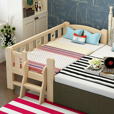 定做儿童床宝宝护栏床大床拼小床加宽床拼接床婴儿实木床小孩床