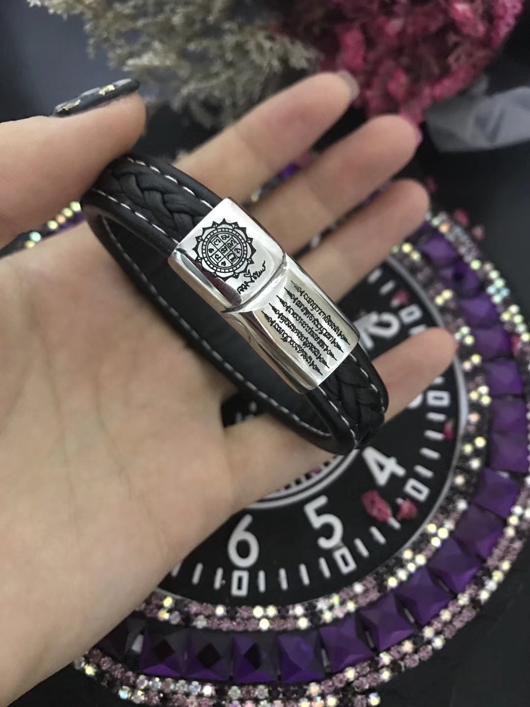 泰国佛牌真品阿赞力矿神牛手镯手链莲花五条经文招财守财人缘