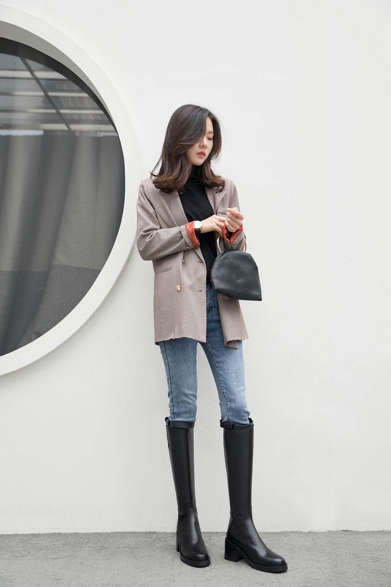 骑士靴女2018新款冬季真皮高筒及膝靴中跟粗跟后拉链不过膝长靴子