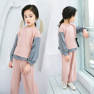 2018春秋装新款童装女童韩版时尚宽松阔腿裤套装韩国小女孩两件套