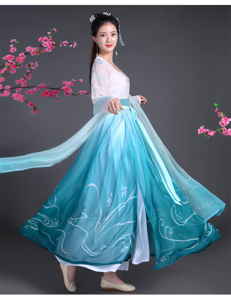 新款古代襦裙樱汉服小仙女古装表演服装成人舞台古筝舞蹈演出服