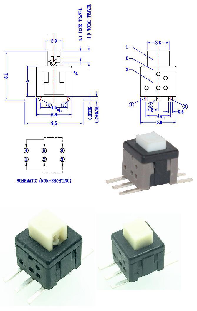 贴片微型自锁开关.自锁按键开关贴片六脚.贴片自锁按钮开关6脚