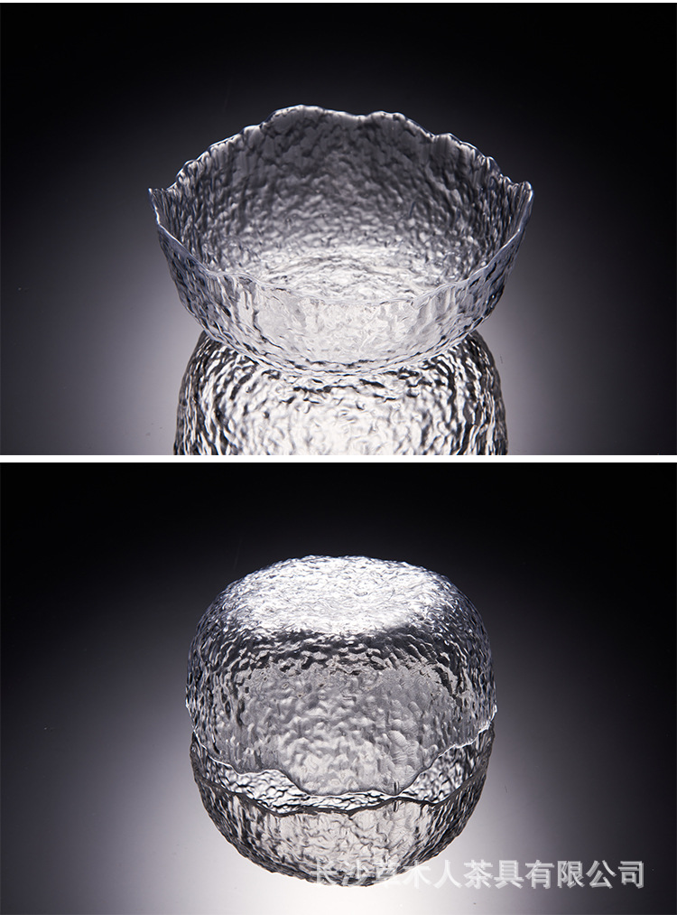 日式手工锤纹玻璃茶洗杯笔洗水洗碗水盂大号功夫茶具茶道配件果盘