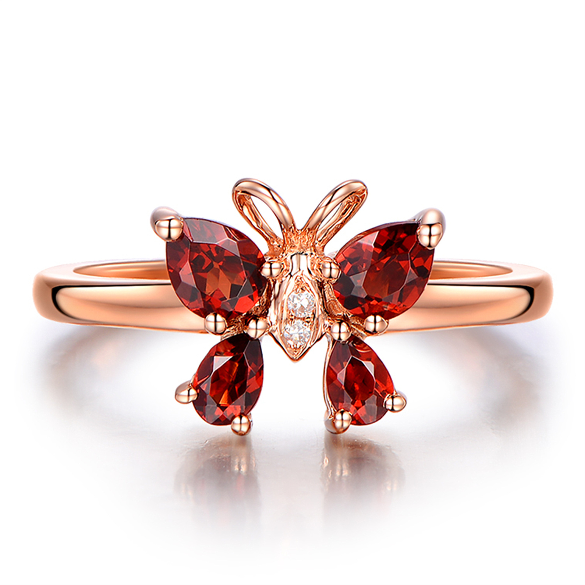 精致欧美玫瑰金红宝石蝴蝶戒指开口 甜美约会配饰批发 厂家饰品