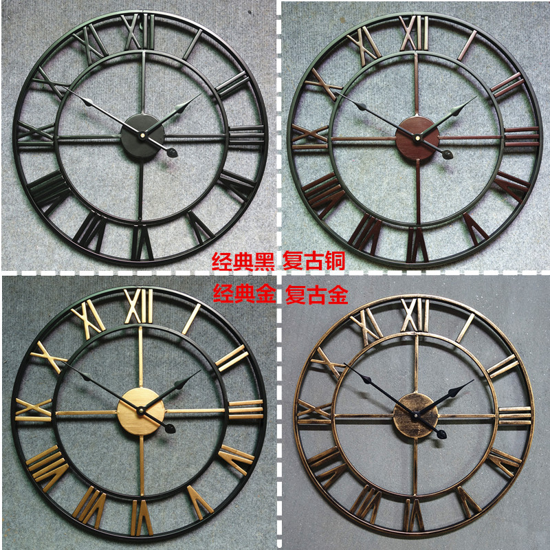 American and European Style Retro Creative Clock Metal Iron Art Roman Wall Clock Living Room Decorative Wall Hangings Clock