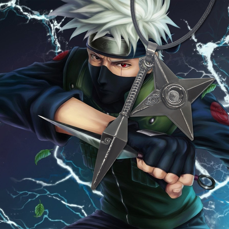 日韩动漫火影忍者合金手里剑四角星飞镖项链饰品批发几何皮绳链爆