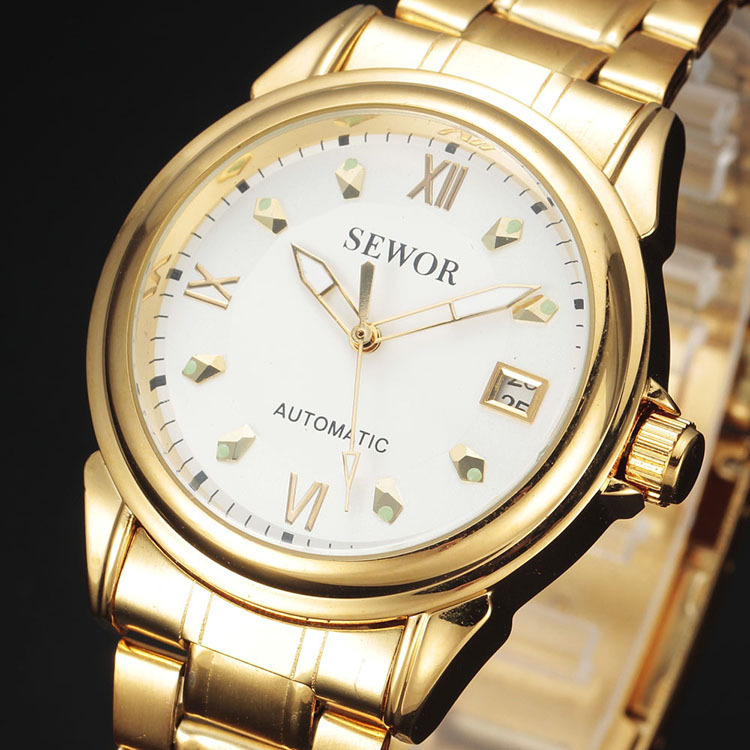 sewor思沃奇男士日历全自动钢带机械表简约商务机械手表一件代发