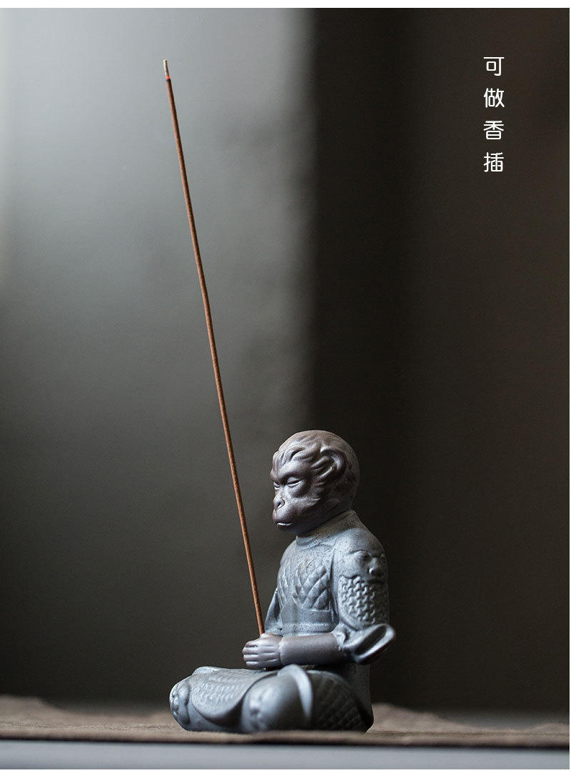 齐天大圣孙悟空坐像摆件茶宠茶玩笔托笔架手机架陶瓷复古猴