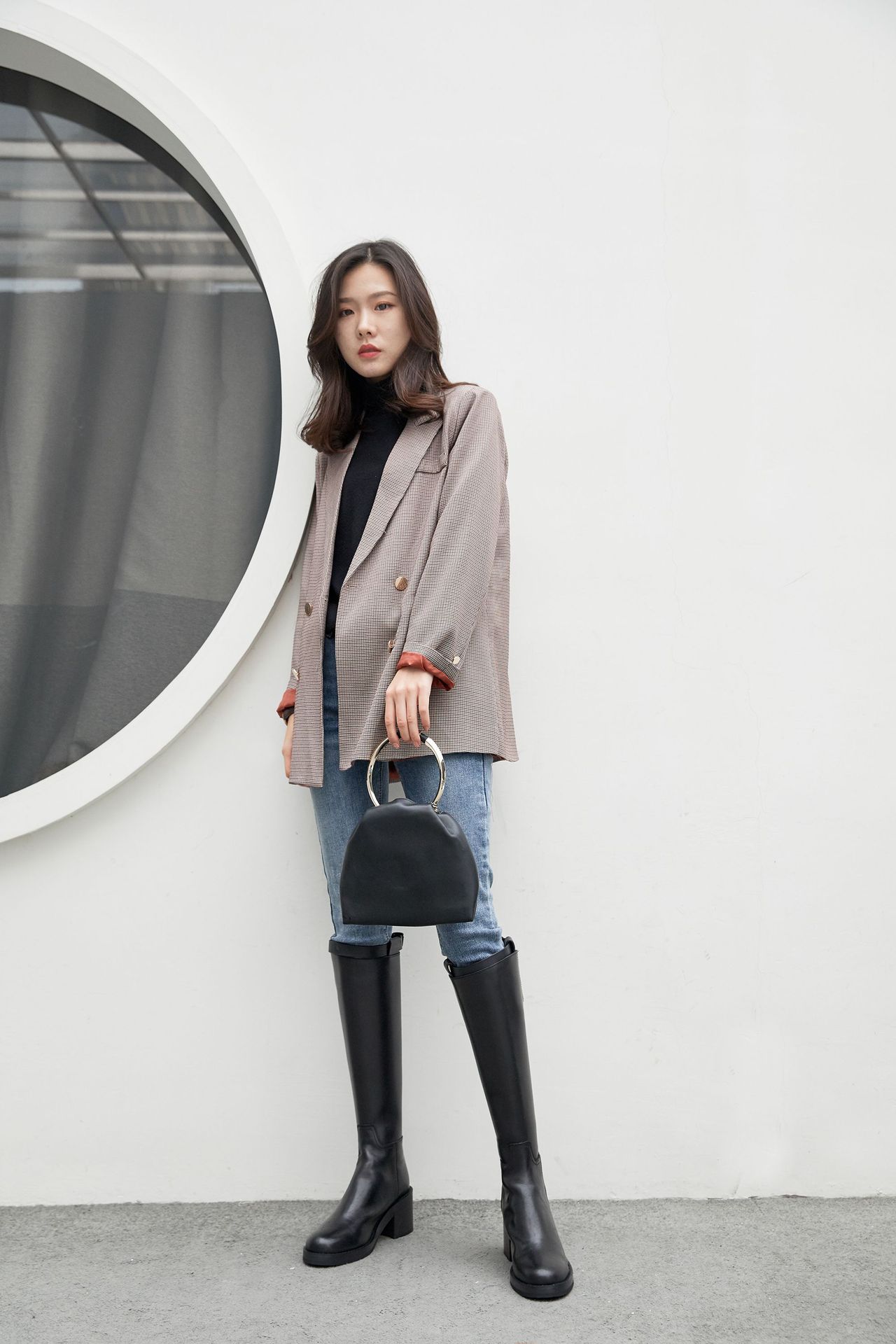 真皮不过膝长靴女2019秋冬季新款骑士靴女英伦帅气中长款高筒平底