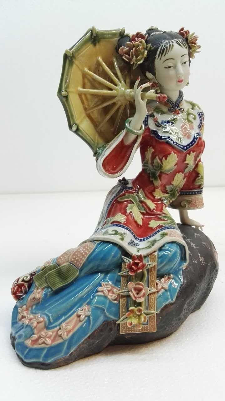 林伟东大师作品正品初夏荷花姑娘石湾陶瓷公仔古典仕女美女装饰