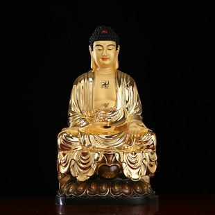 圆通佛具厂家直销全铜纳米金鎏金贴金坐药师佛佛像西方三圣三宝佛