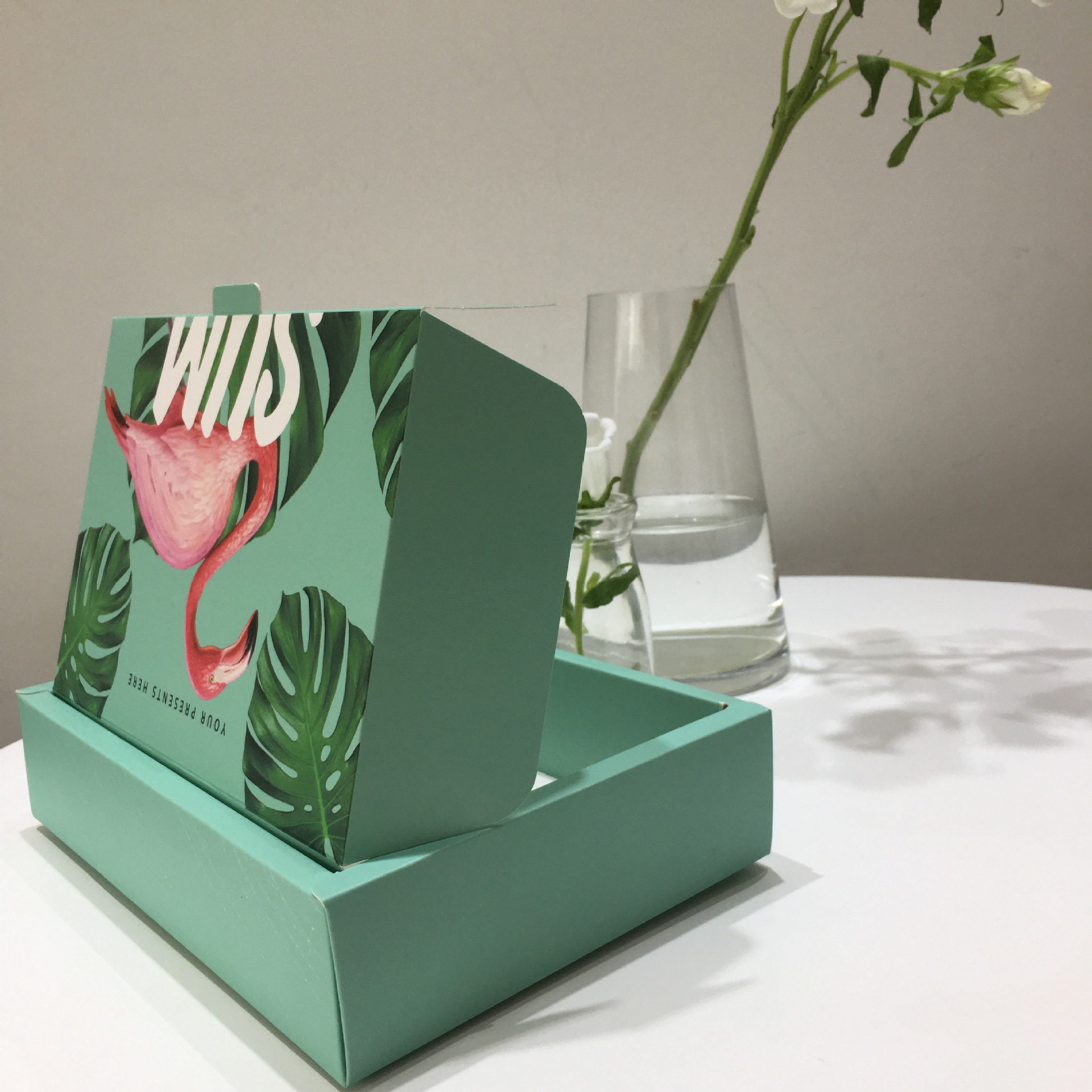 ins火烈鸟包装盒 绿叶绿豆糕翻盖盒6粒80g蛋黄酥月饼礼盒牛轧糖盒