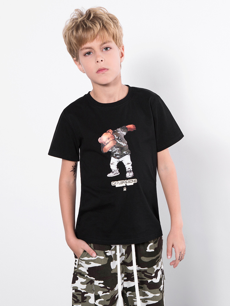 bc童装|2018夏季新款欧美潮牌儿童t恤小熊印花中大童男童t恤短袖