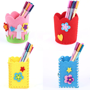 儿童手工布艺笔筒立体diy玩具 幼儿园儿童创意粘贴制作不织布笔筒