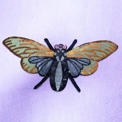 亮片大花蝴蝶 刺绣布贴 绣花章 绣花标 亮片刺绣 服装补丁diy定制