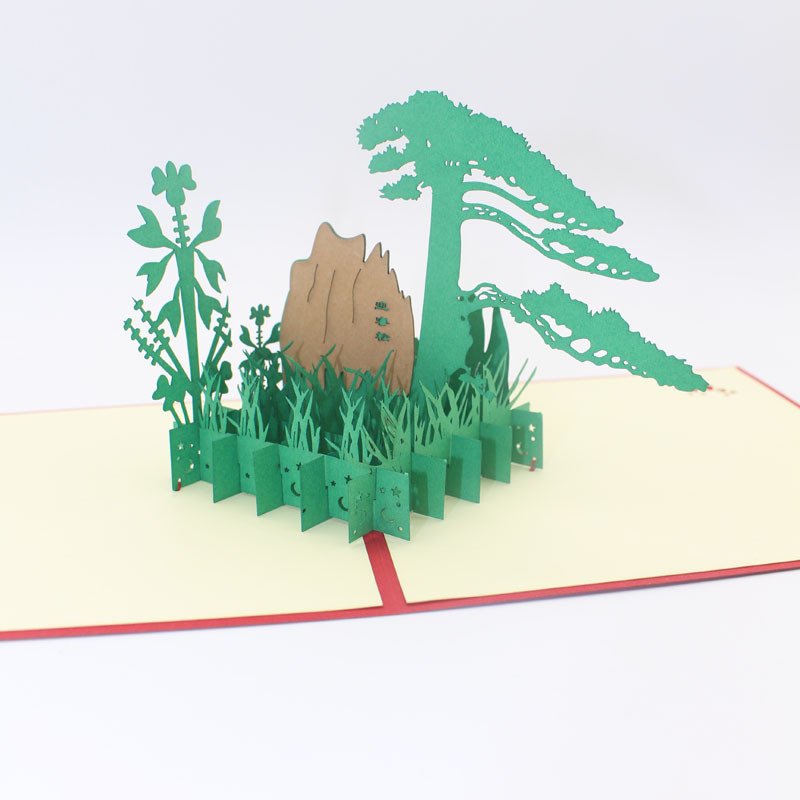 创意3d立体贺卡剪纸折纸明信片黄山迎客松旅游纪念品摆件定制厂家