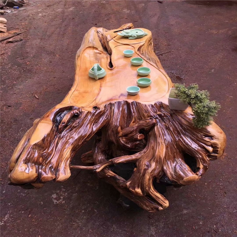 户外茶几崖柏茶台 实木原木树根茶桌 整体小茶几 实木根雕茶海