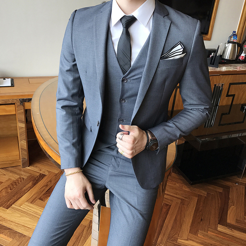 2022春新款男士修身西服三件套男英伦修身西装工作服职业礼服套装