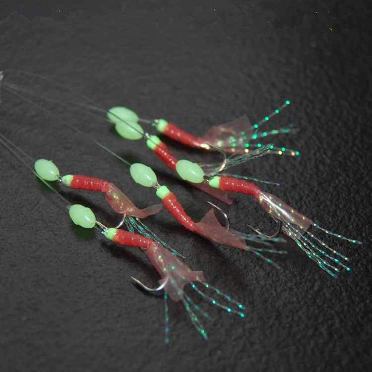 夜光橡皮仿生串钩 红虫夜光珠仕挂 钓鲈鱼翘嘴红梢鱼路亚饵虾皮钩
