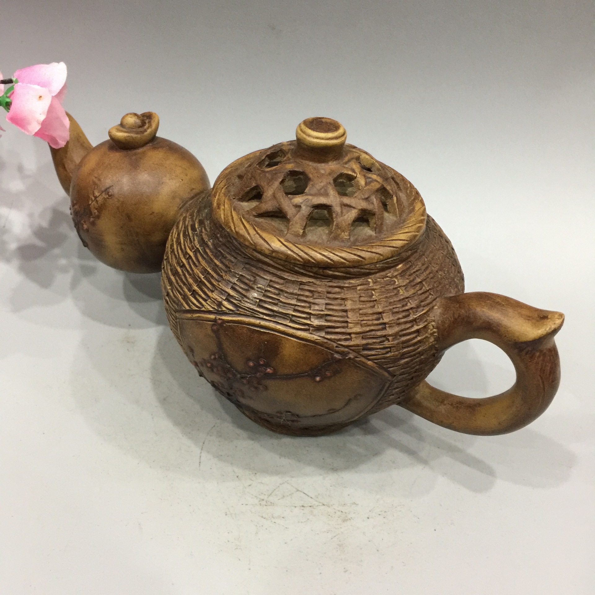 宜兴紫砂壶手工名人名作张国才制招财进宝壶竹编壶竹节镂空茶壶茶