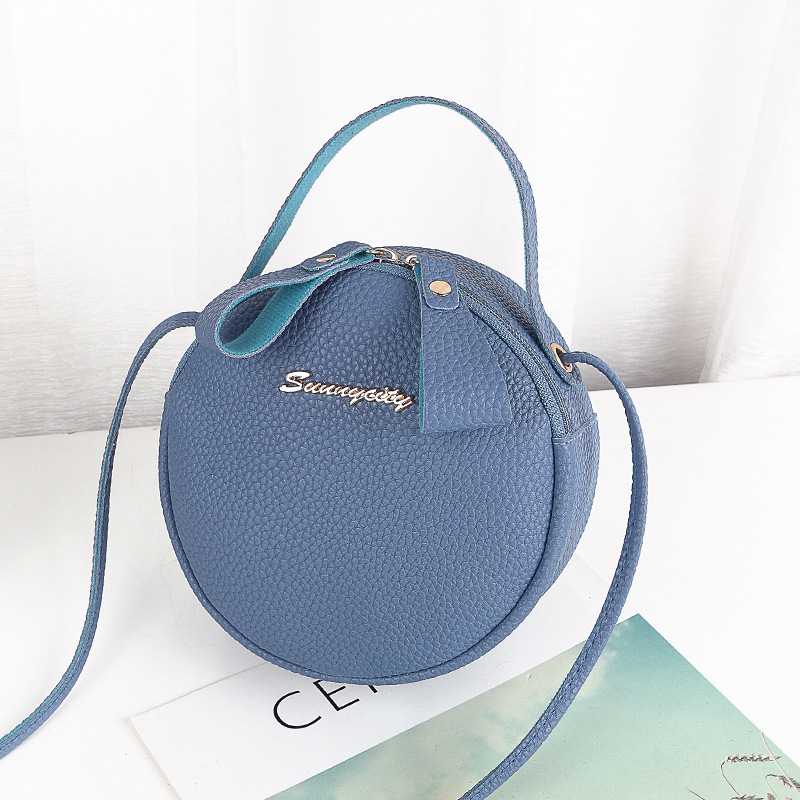 Lychee Pattern Shoulder Bag Women's Bag 2022 Korean Fashionable New Crossbody Bag Portable Fresh Small round Bag Mini Bag