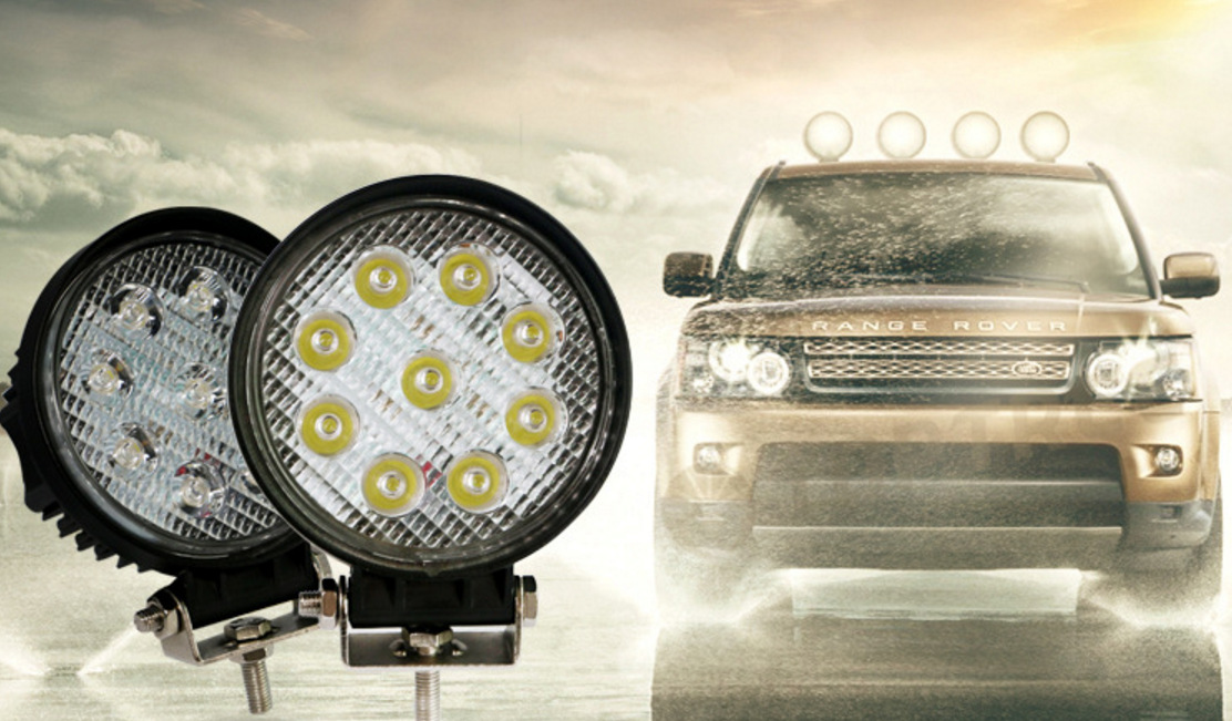 批发汽车led射灯27w工作灯4寸9珠圆聚光越野车顶叉车农用工程车灯