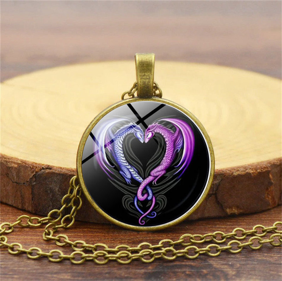 跨境新品配饰 心形魔龙时光宝石合金项链 欧美新款吊坠颈链毛衣链